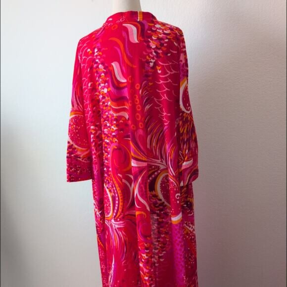 Vintage 60s 70s Hollywood Dress Robe L-XL Psychedelic Nightgown Groovy Boho Chic - Picture 11 of 16